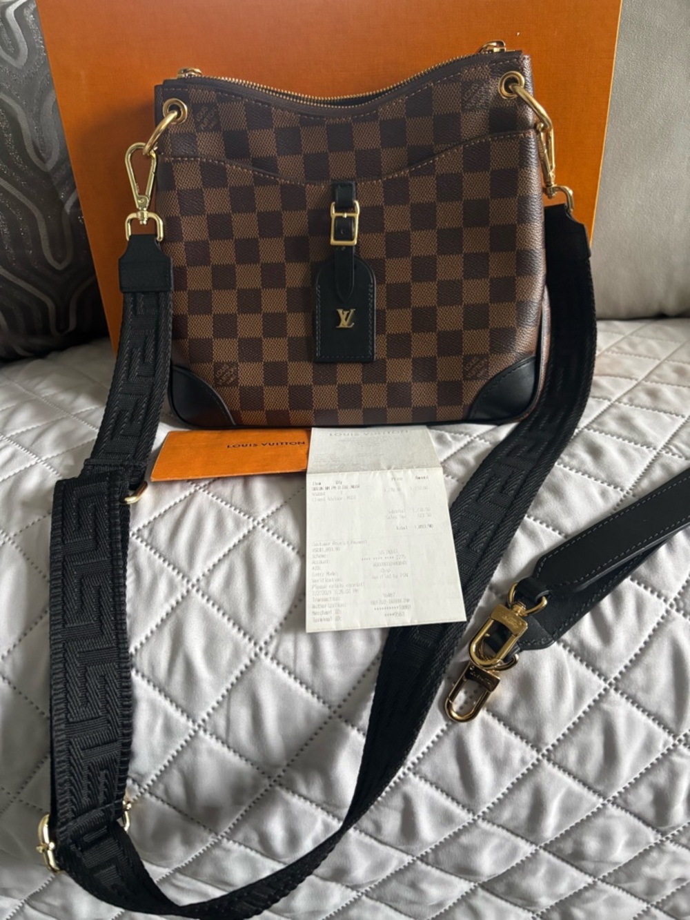 Louis Vuitton Brown Damier Ebene Shoulder Bag with Black Strap